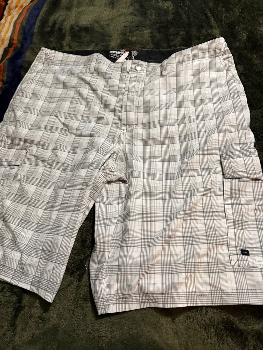 Quiksilver Gray and White Plaid Cargo Shorts